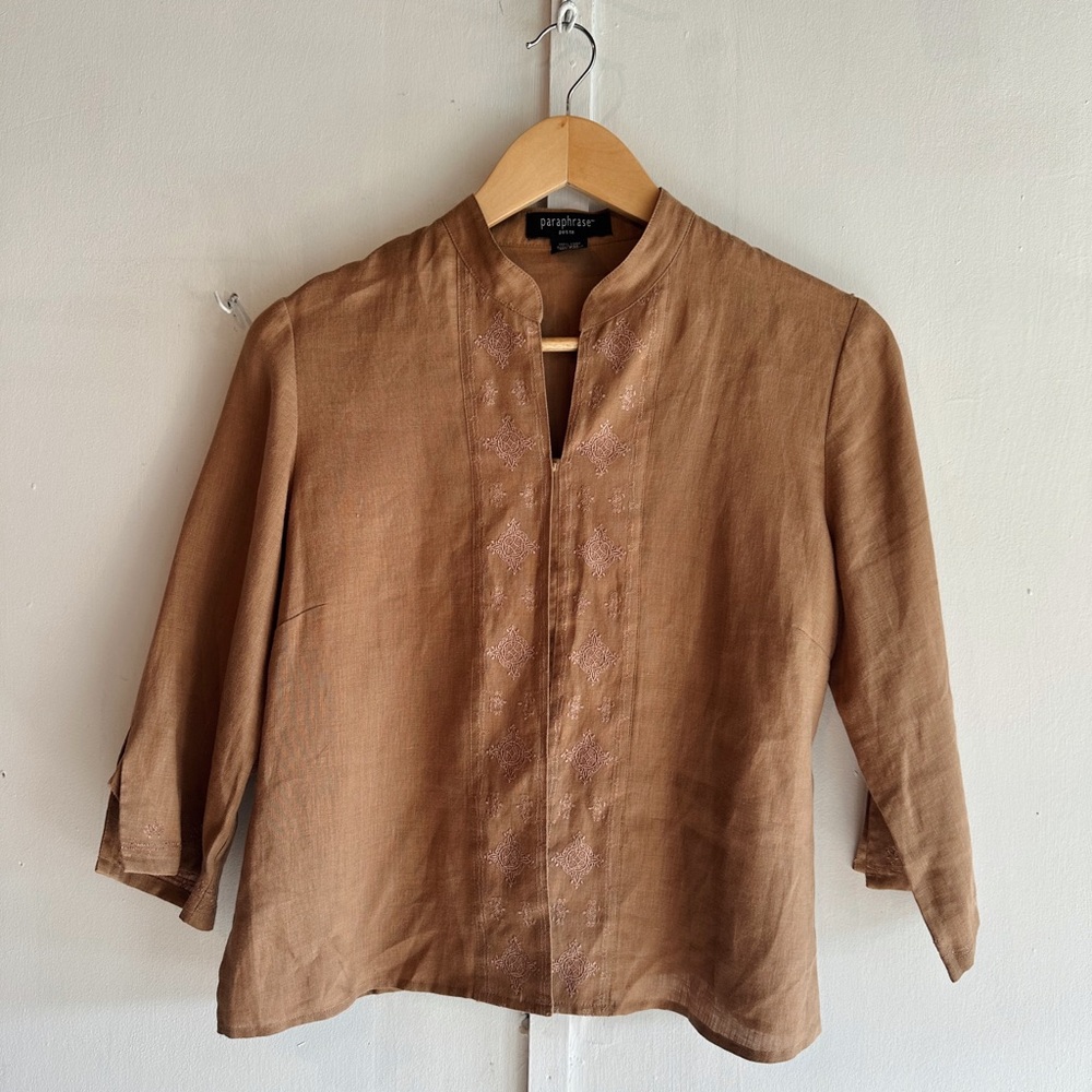 Paraphrase Women's Linen Embroidered Shirt